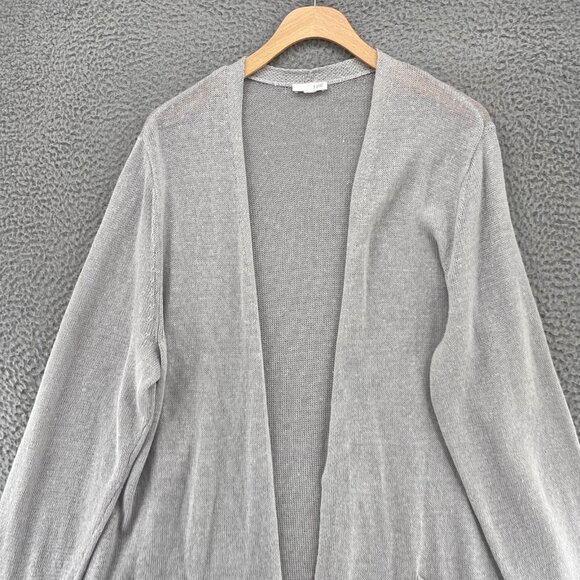 J Jill Sweater Womens L Gray Linen Blend Long Cardigan Loose Knit Pockets Casual - Picture 2 of 10